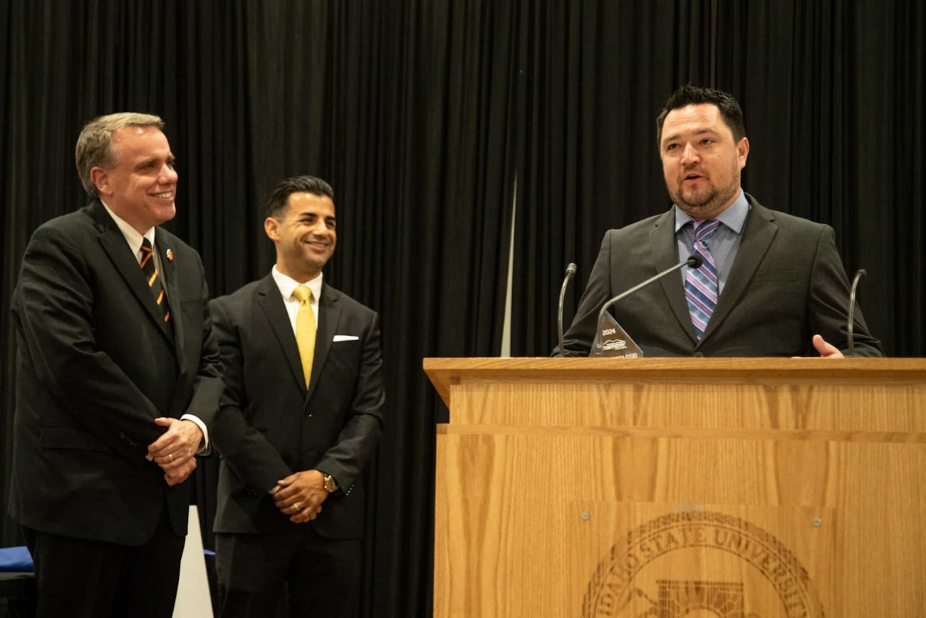 James speaking at the Pocatello Chamber of Commerce.