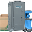 PortaPros Premium Bundle includes Premium Portable Restroom, Handwash station and Trash Box