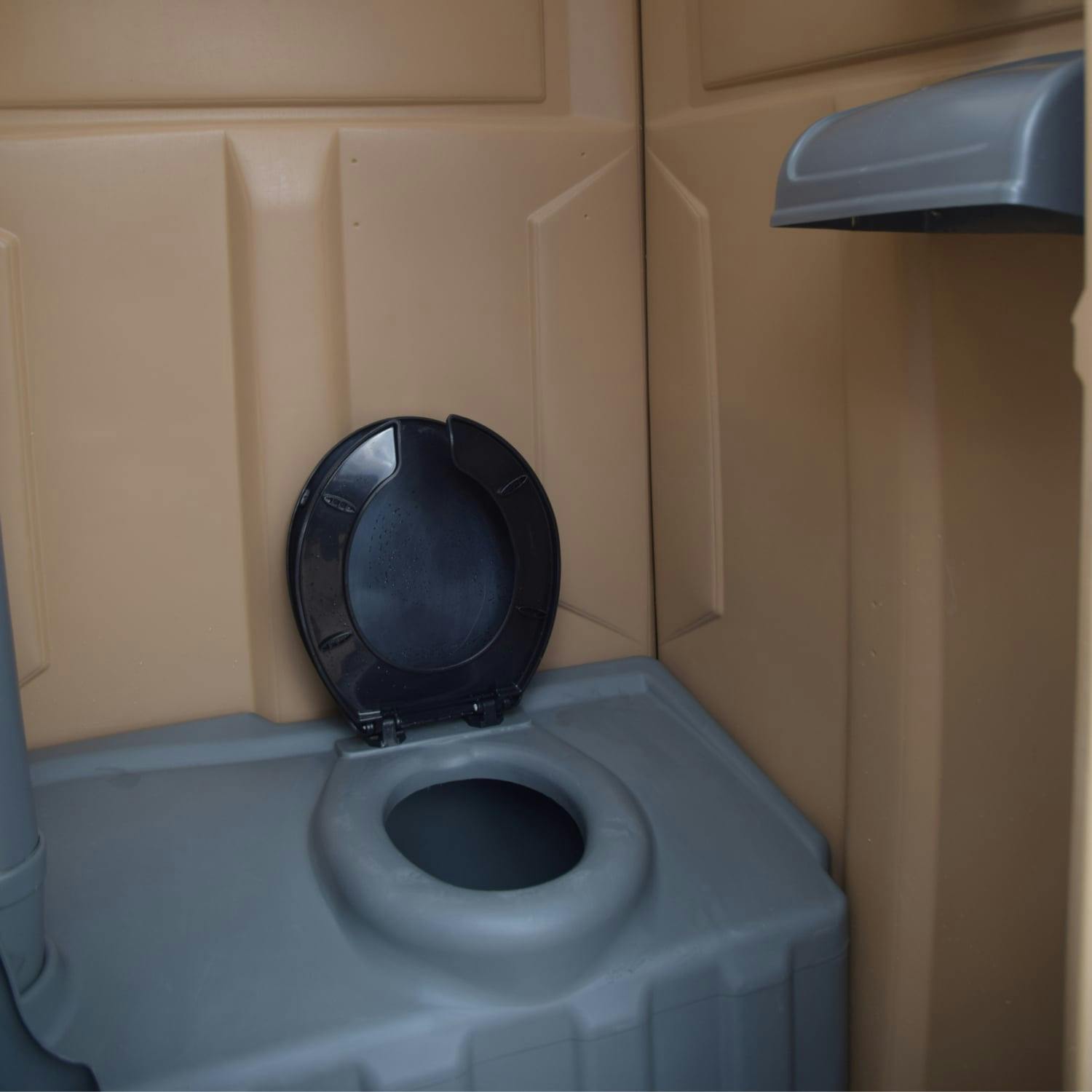 Standard Portable Restroom inside view of open toilet